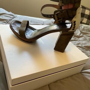 Sz 40 A.S.98 Brown Leather Chunky Heel Sandals